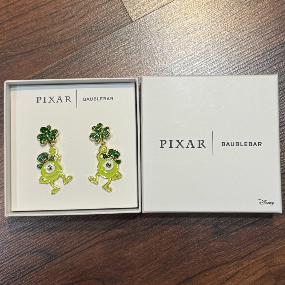 Disney Pixar x Baublebar Collection Mike Wazowski Green Shamrock Dangle Earrings